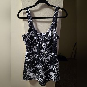 Black and White Leaf Print Romper